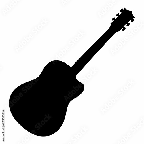 Silhouette of acoustic guitar with white background for music and instrument themes