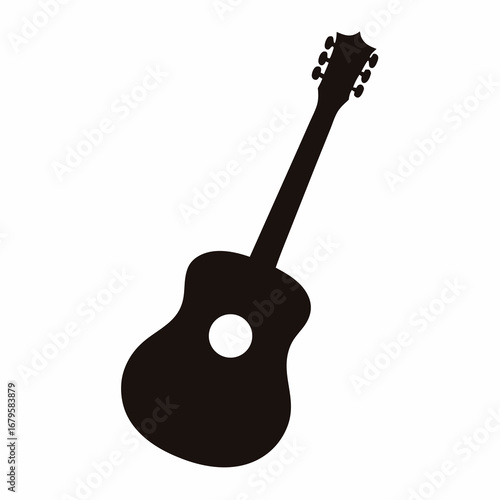 Elegant acoustic guitar silhouette art piece on a crisp white backdrop
