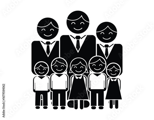 A Pictorial Representation of a Big Family Portrait Smiling Happily Together in Black and White Colors