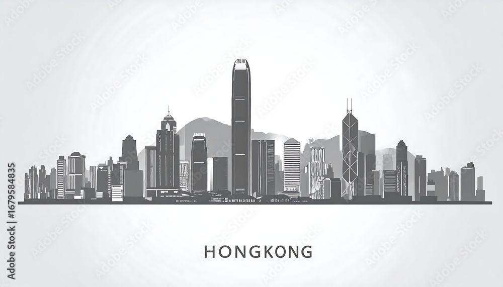 Naklejka premium Monochrome cityscape skyline