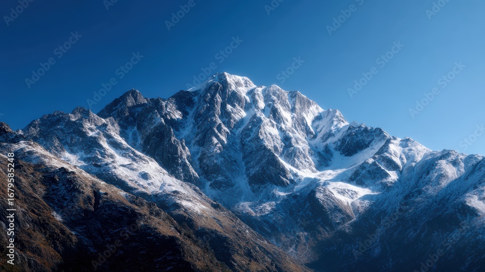 Fototapeta premium A vast mountain range with sharp rugged peaks under a vibrant clear blue sky