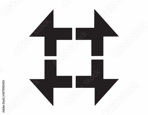 Symmetrical Arrow Arrangement Pointing Inward Creates a Central Void in Clean Composition Representing Convergence and Centripetal Force