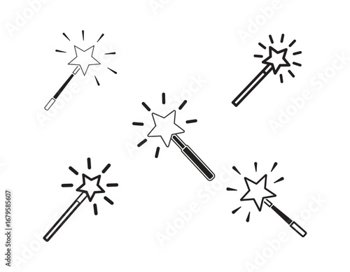 Magical Wonder Five Black and White Sparkling Star Wands for Wizards and Magicians Casting a Spell with Fun