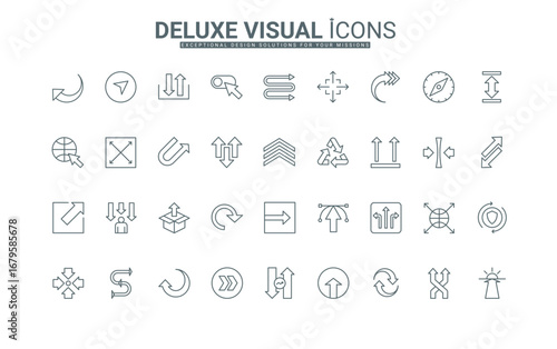 Traffic signs to update and transfer data, exchange and repeat, rotate movement, increase and decrease business expand thin black outline symbols vector illustration. Arrow line icons set.