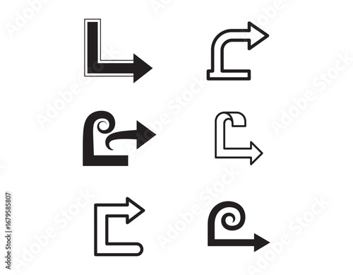 Stylized Arrow Icons Depicting Directional Guidance and Navigation with Creative and Unique Designs for Wayfinding and User Interface Elements