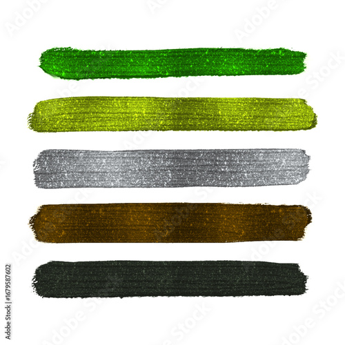 Set of glittering oil paint brushstrokes on transparent background