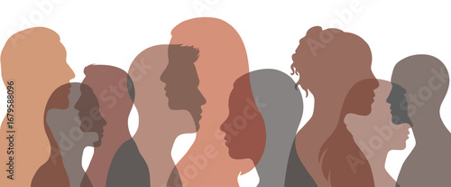 Men and women racial diversity group, social rights community design. Vector illustration