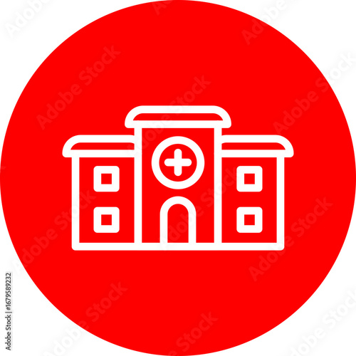 Hospital Vector Line White Circle Red Icon Design