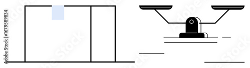 Scales representing justice alongside a simplistic bookshelf depicting knowledge and study. Ideal for law, fairness, education, ethics, legal studies, decision-making, simple flat metaphor