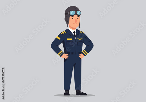 Confident Pilot Ready for Flight in Full Uniform.