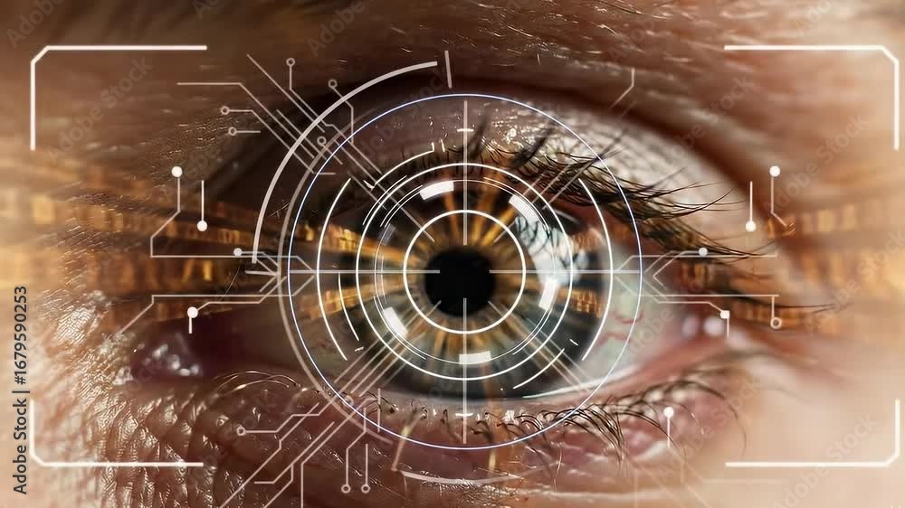 Abstract technological tunnel with a radar screen displaying a digital blue target design