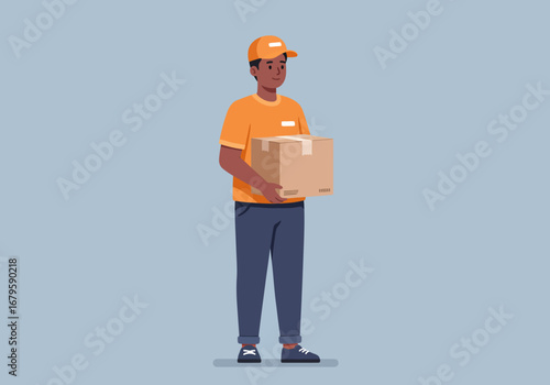 Delivery Man Holding Package for Safe and Timely Delivery.
