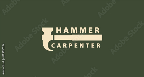 Minimalist Claw Hammer and Carpenter Wordmark Logo.