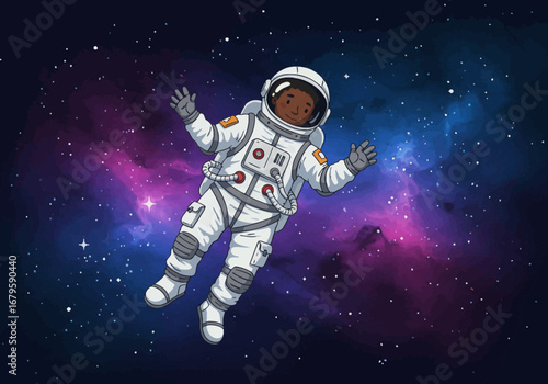 Astronaut Floating in Space with Nebula and Stars Illustration.