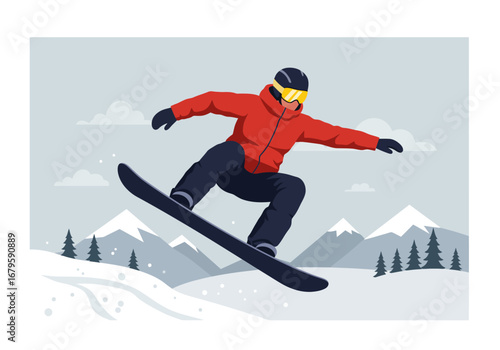 Snowboarder Mid-Air: Winter Sports Action in the Mountains.