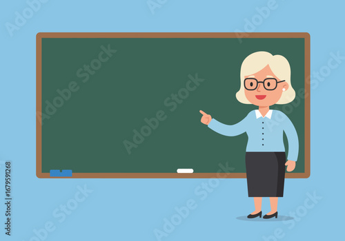 Teacher Explaining Lesson at Blackboard Illustration.