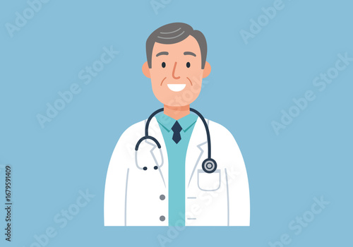 Friendly Doctor Illustration with Stethoscope and White Coat.