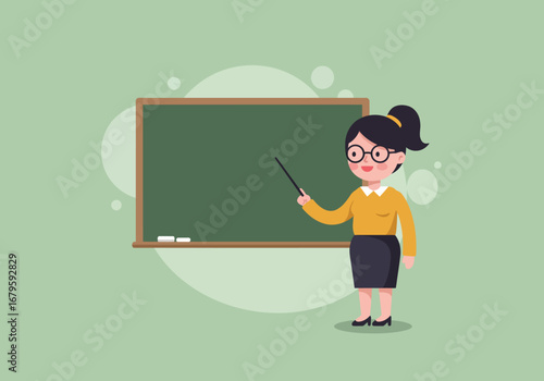 Teacher Explaining on Chalkboard Illustration for Education.