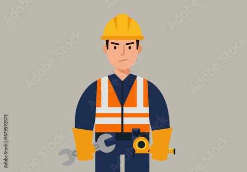 Construction Worker with Tools Illustration.