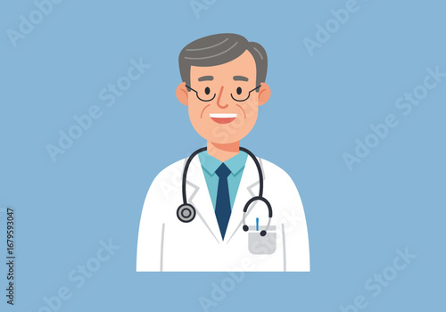 Friendly Doctor Illustration with Stethoscope and White Coat.