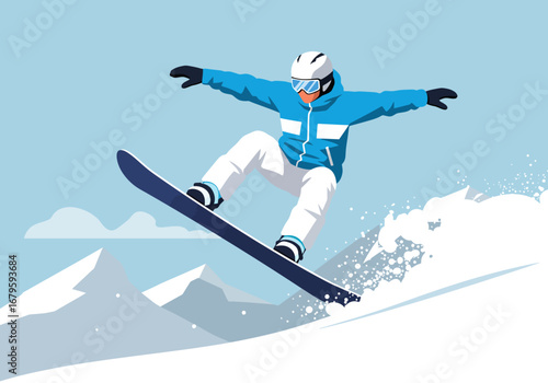 Snowboarder Mid-Air: A Thrilling Winter Sports Scene.