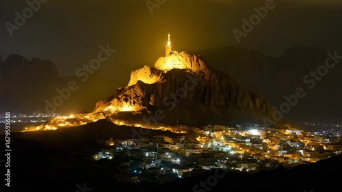 The Jabal al-Noor (Mountain of Light) with the Cave of Hira, a significant site in Islamic history 