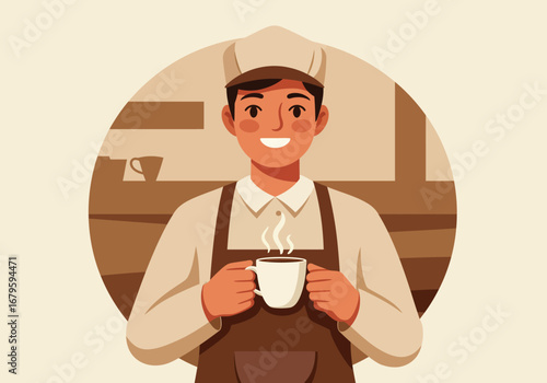 Friendly Barista Serving Coffee in a Cozy Cafe.