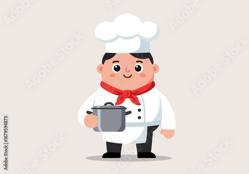 Chef Holding Pot Illustration for Culinary and Restaurant Themes.