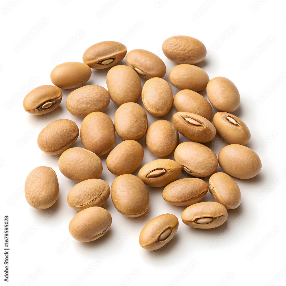Fototapeta premium Dried moth beans (matki) isolated on a plain white background, ideal for food packaging, cooking visuals,