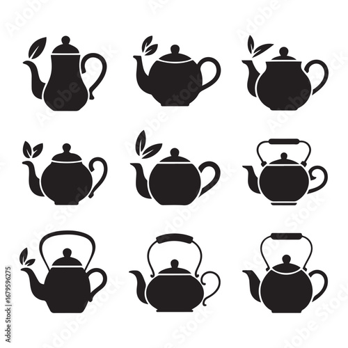 Set of Teapot Silhouette, Tea Icons. Vector black silhouette. with white background
