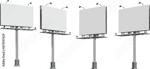 Outdoor advertising billboard mockup illustration with empty blank signboards, large city display screens, street promotion boards, commercial marketing poster design template vector