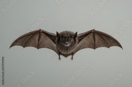 Flying bat, studio shot, grey background, wildlife