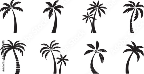 A beautiful vector illustration of tropical palm tree silhouettes on a serene beach at sunset