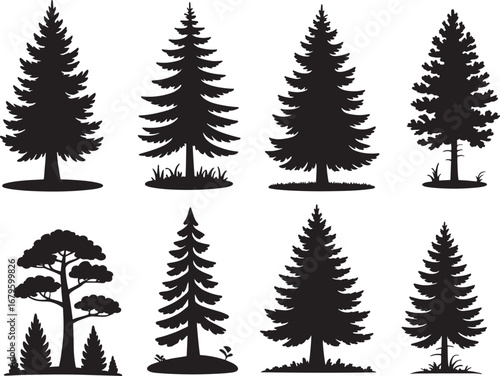 Green Christmas and new year holiday forest with fir and pine trees vector illustration