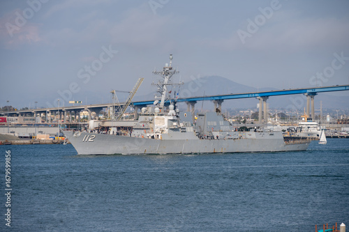USS Michael Murphy (DDG-112) is an Arleigh Burke-class (Flight IIA) Aegis guided missile destroyer in the United States Navy. San Diego bay.