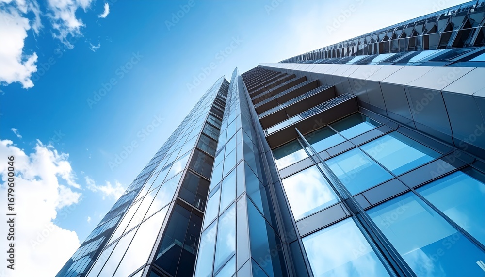 Obraz premium Modern office skyscraper building exterior against blue sky