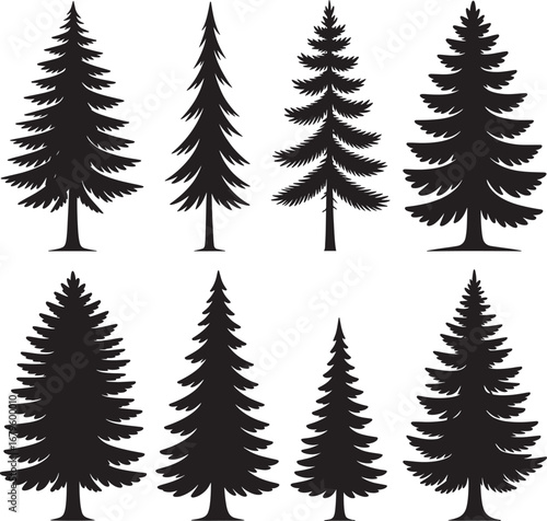 A vibrant vector illustration of a set of green fir trees for a holiday winter forest design