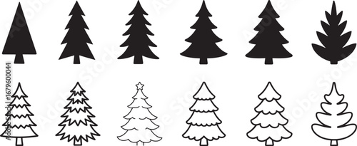 Vector illustration of a set of Christmas trees with snow, suitable for a holiday winter design