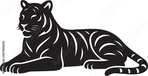 Lying Tiger Vector Silhouette – Resting Big Cat Animal