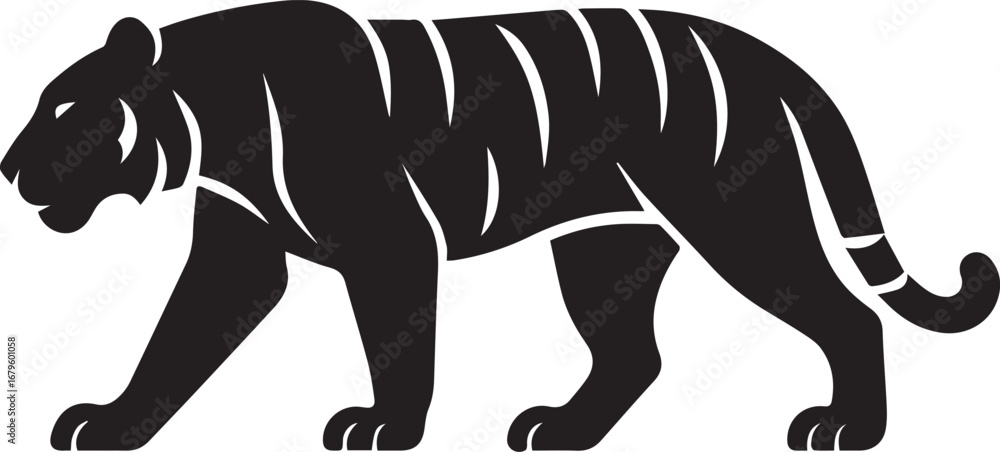 Obraz premium Walking Tiger Vector Silhouette – Wild Big Cat Illustration