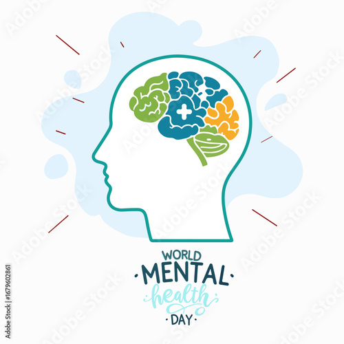 Mental health world day human brain, vector art illustration.