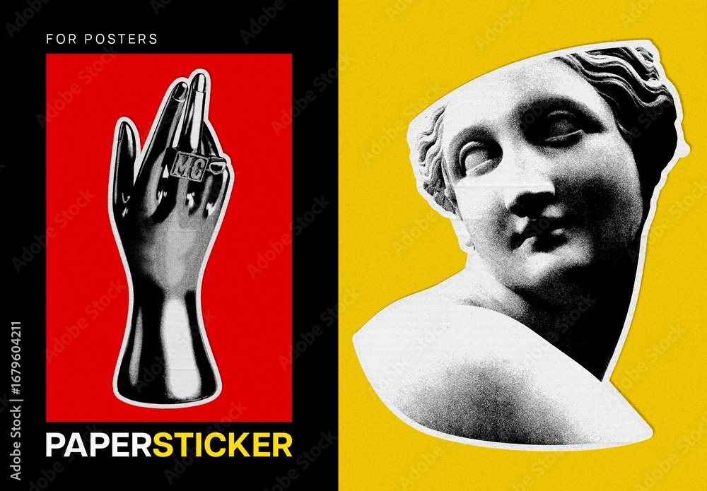 Halftone Sticker Design Halftone Sticker Poster Effect Mockup Stock Template | Adobe Stock