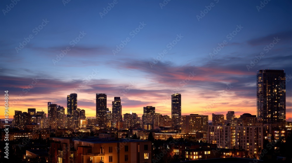 Fototapeta premium Peaceful moment watching the sunset over a metropolis