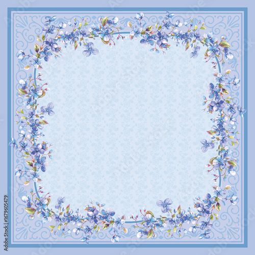 Square hijab floral blue pattern