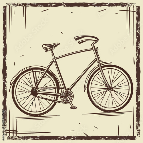 Isolated red vintage bicycle with grunge texture on a wall for a retro cycling illustration