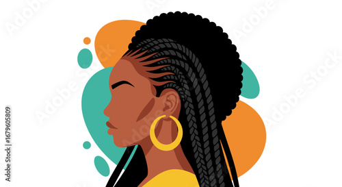 Profile of a Black Woman with Braided Hair and Hoop Earrings.