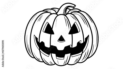 This vector illustration features a classic Halloween pumpkin carved into a glowing jack-o’-lantern, designed in a clean and modern style. The artwork showcases bold flat colors, smooth outlines, and 