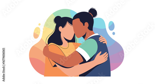Diverse Couple Embracing with Affectionate Hug.