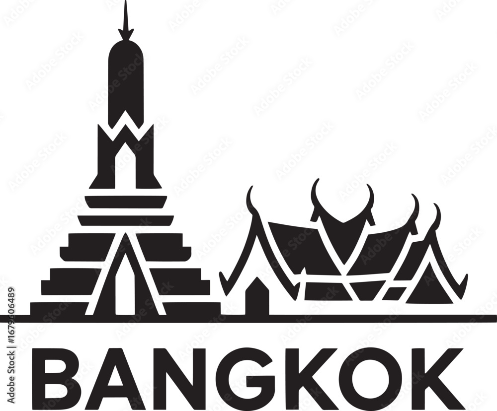 Fototapeta premium Bangkok Thailand Cityscape Silhouette Vector Illustration with Landmark and Text Below