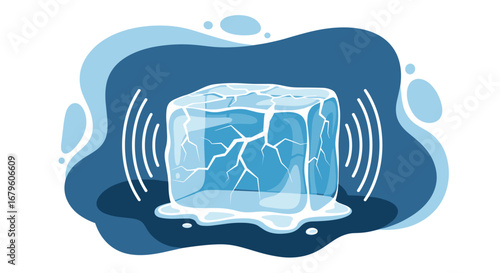 Melting Ice Cube with Cracks.